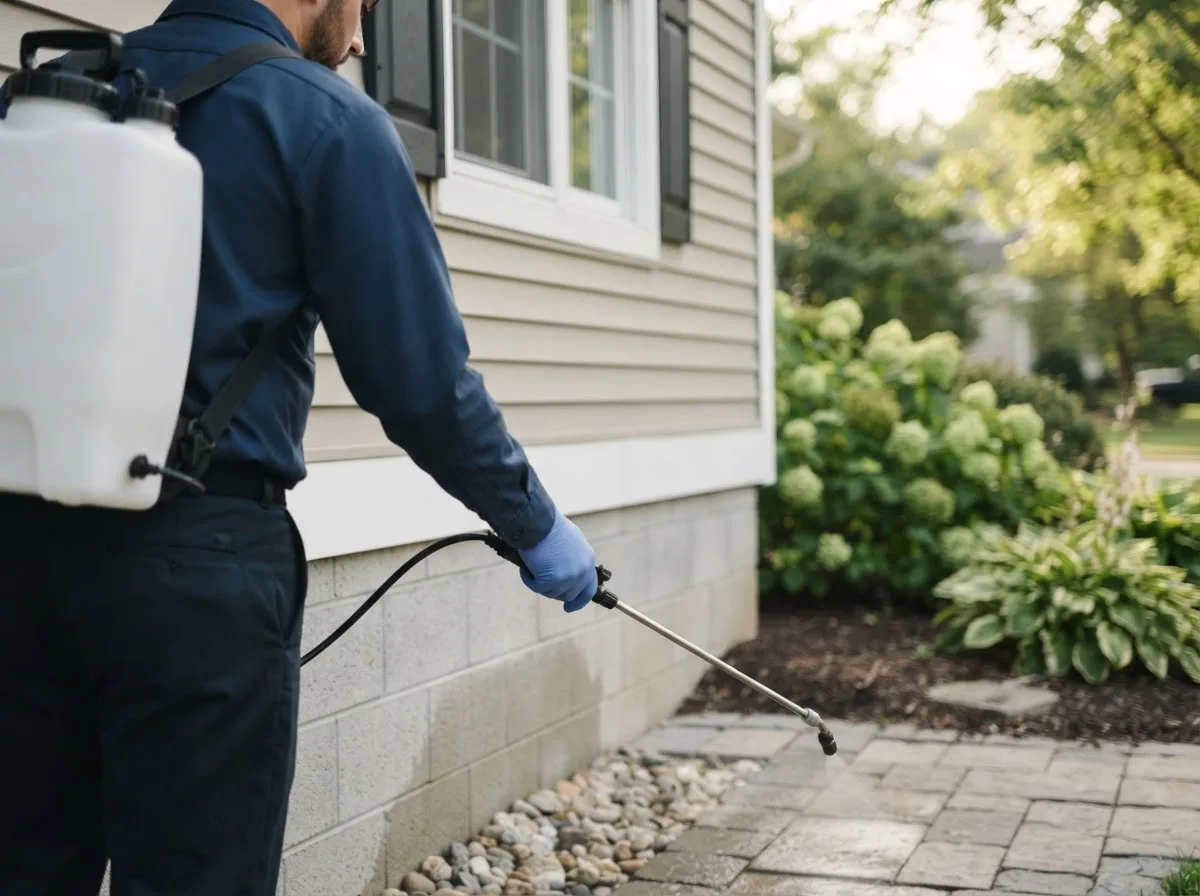 Pest control technician inspecting a home in Norvelt, PA
